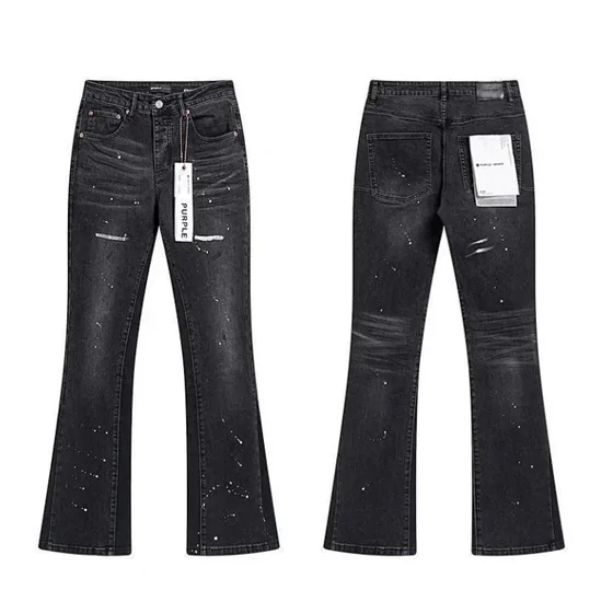 Front and back views of black flared jeans